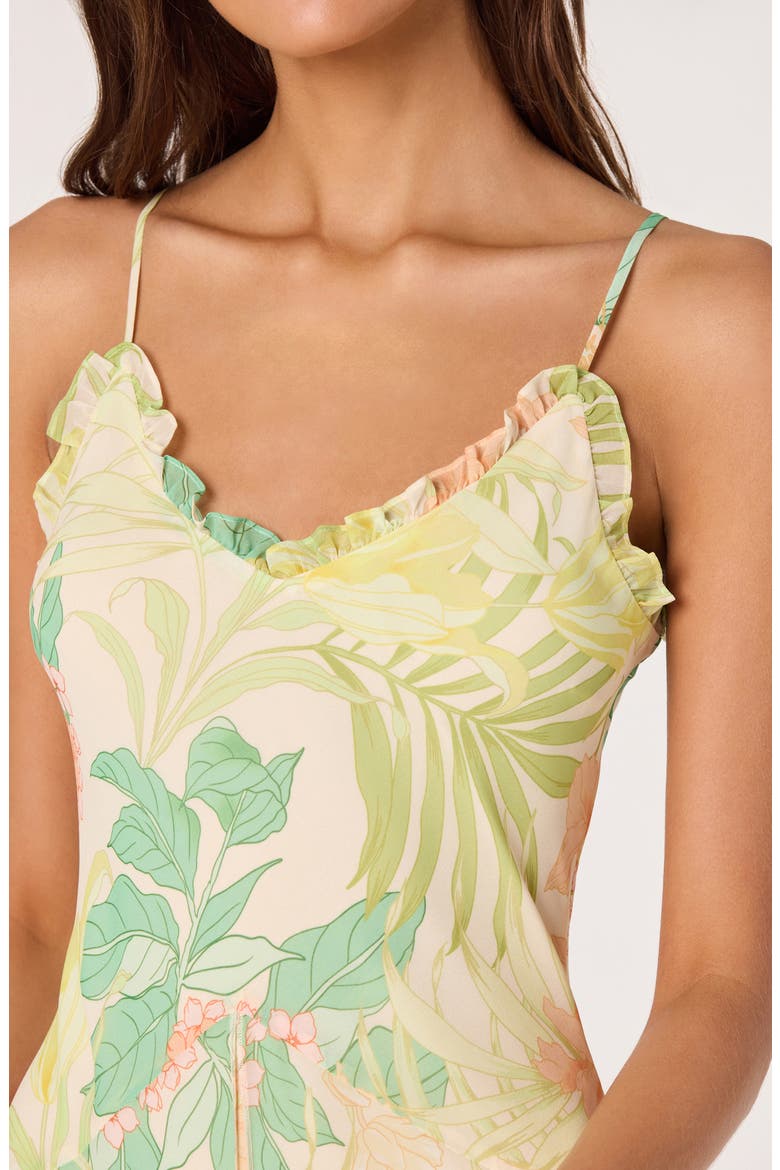 Hana Floral Print A-Line Dress, Alternate, color, GREEN PEACH TROPICAL