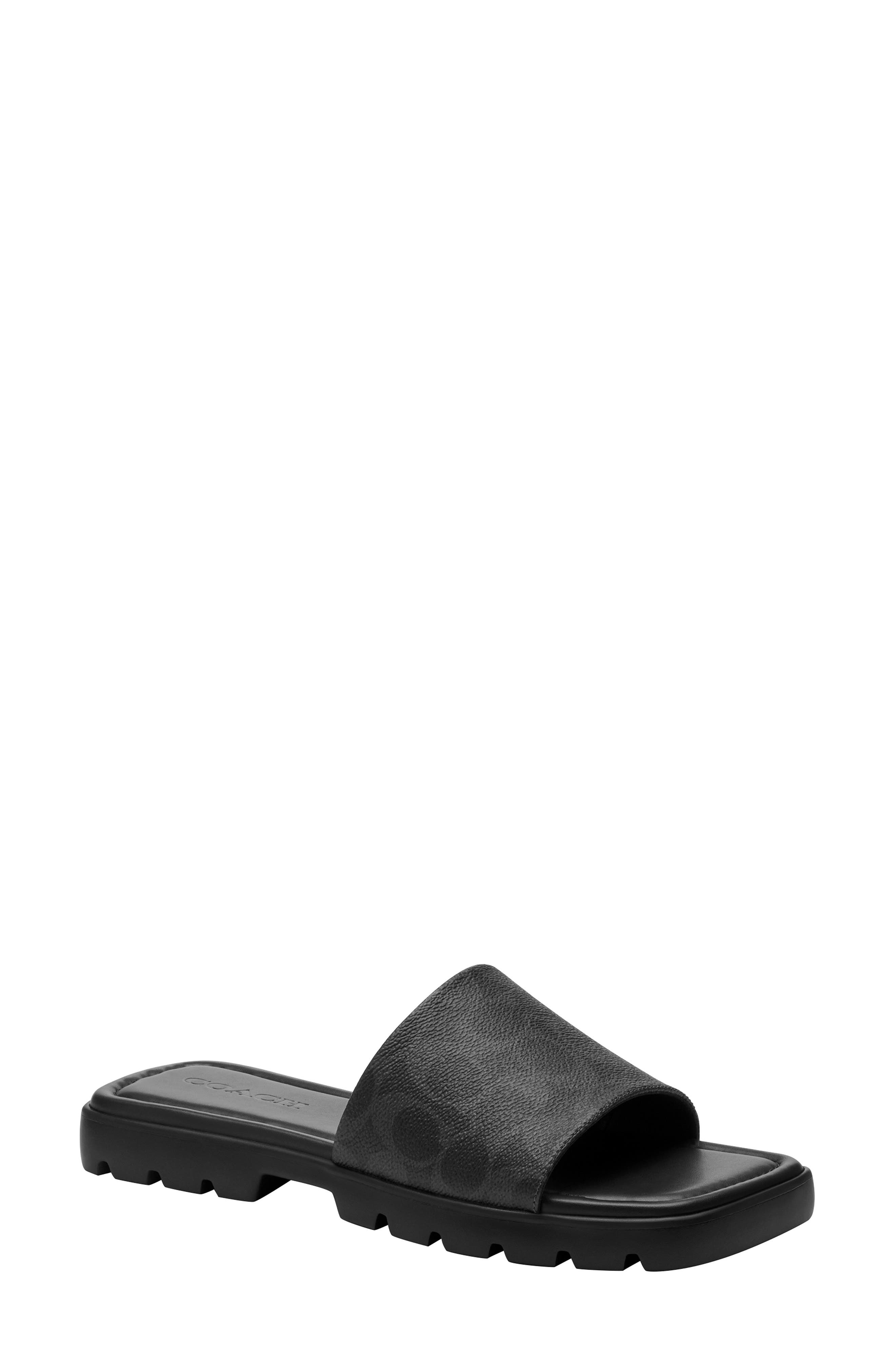 COACH Florence Signature Canvas Slide Sandal, Main, color, Black