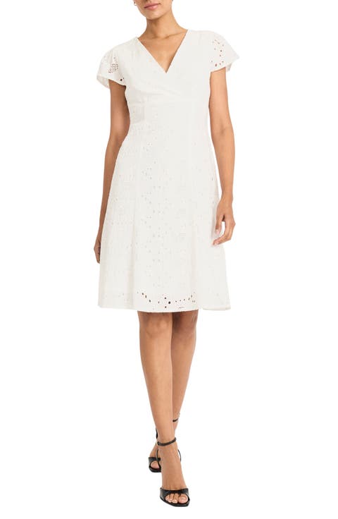 Eyelet Cap Sleeve Dress
