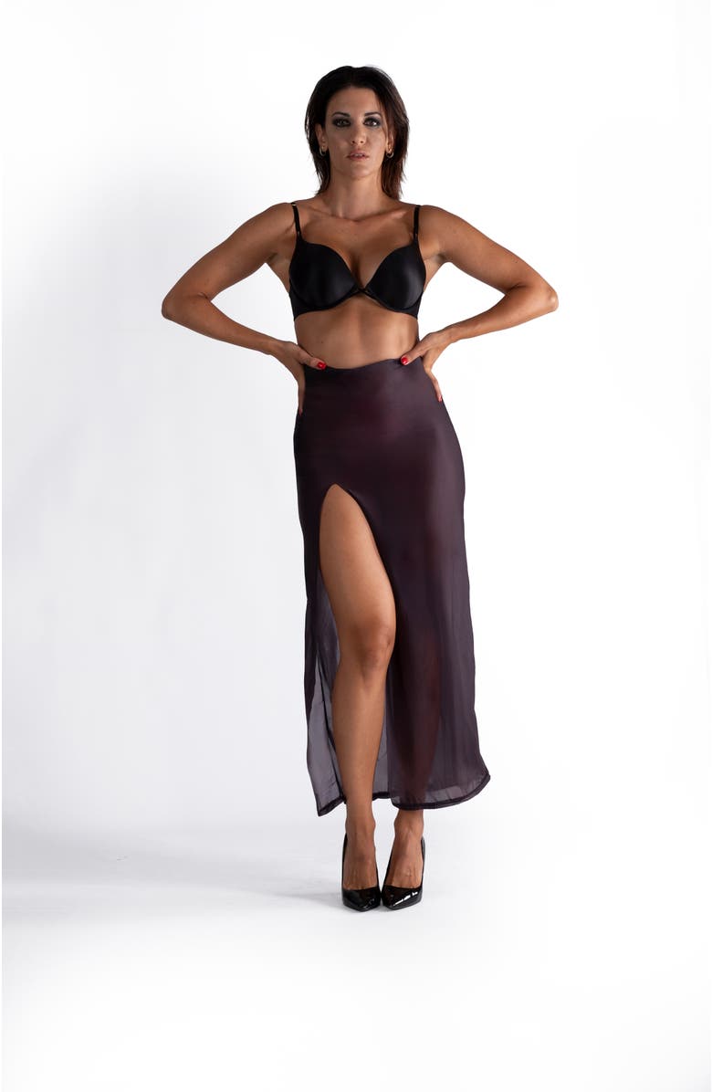 LECHERY<sup>®</sup> Lustrous Sheer High-waisted Maxi Skirt With Side Slit, Main, color, Black
