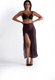 LECHERY® Lustrous Sheer High-waisted Maxi Skirt With Side Slit