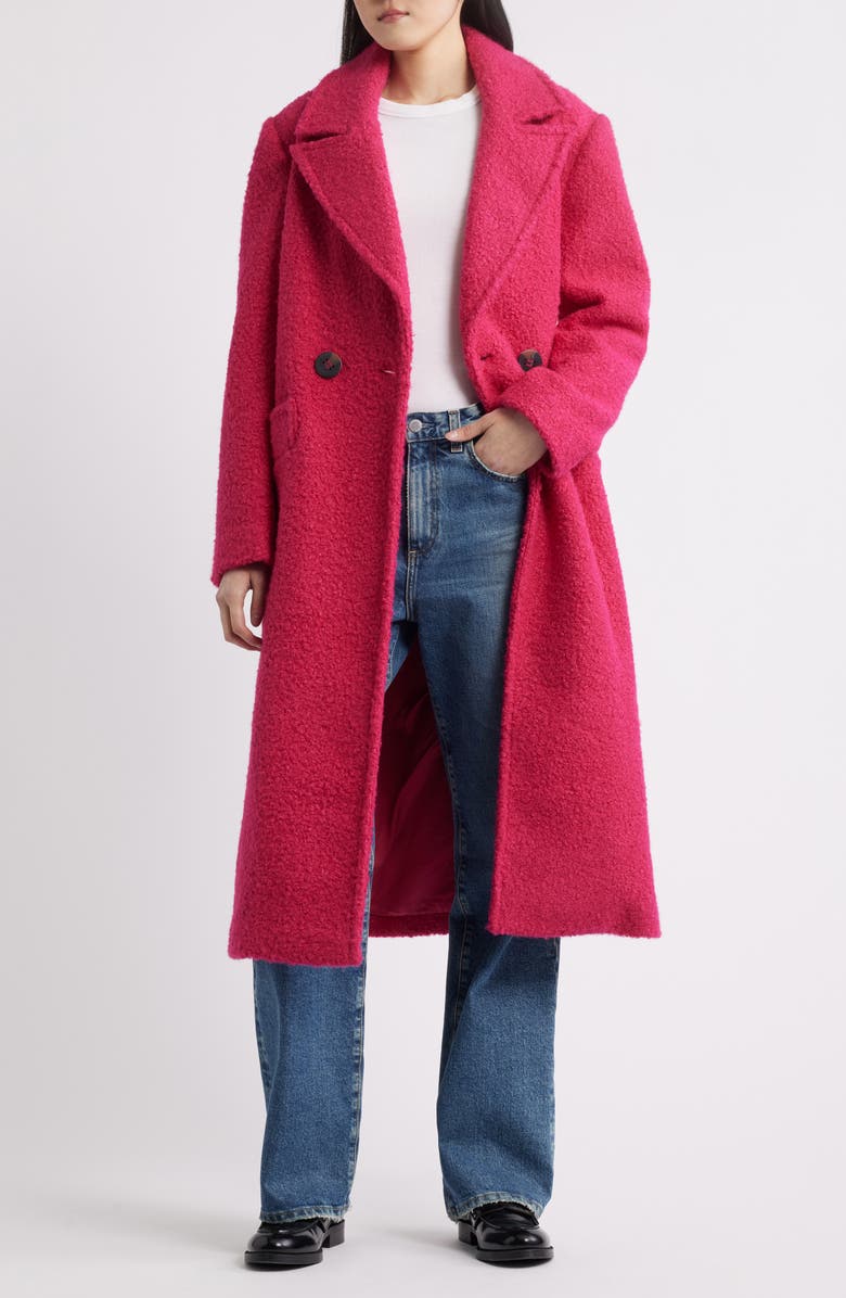 BCBGMAXAZRIA Double Breasted Bouclé Coat, Alternate, color, Magenta
