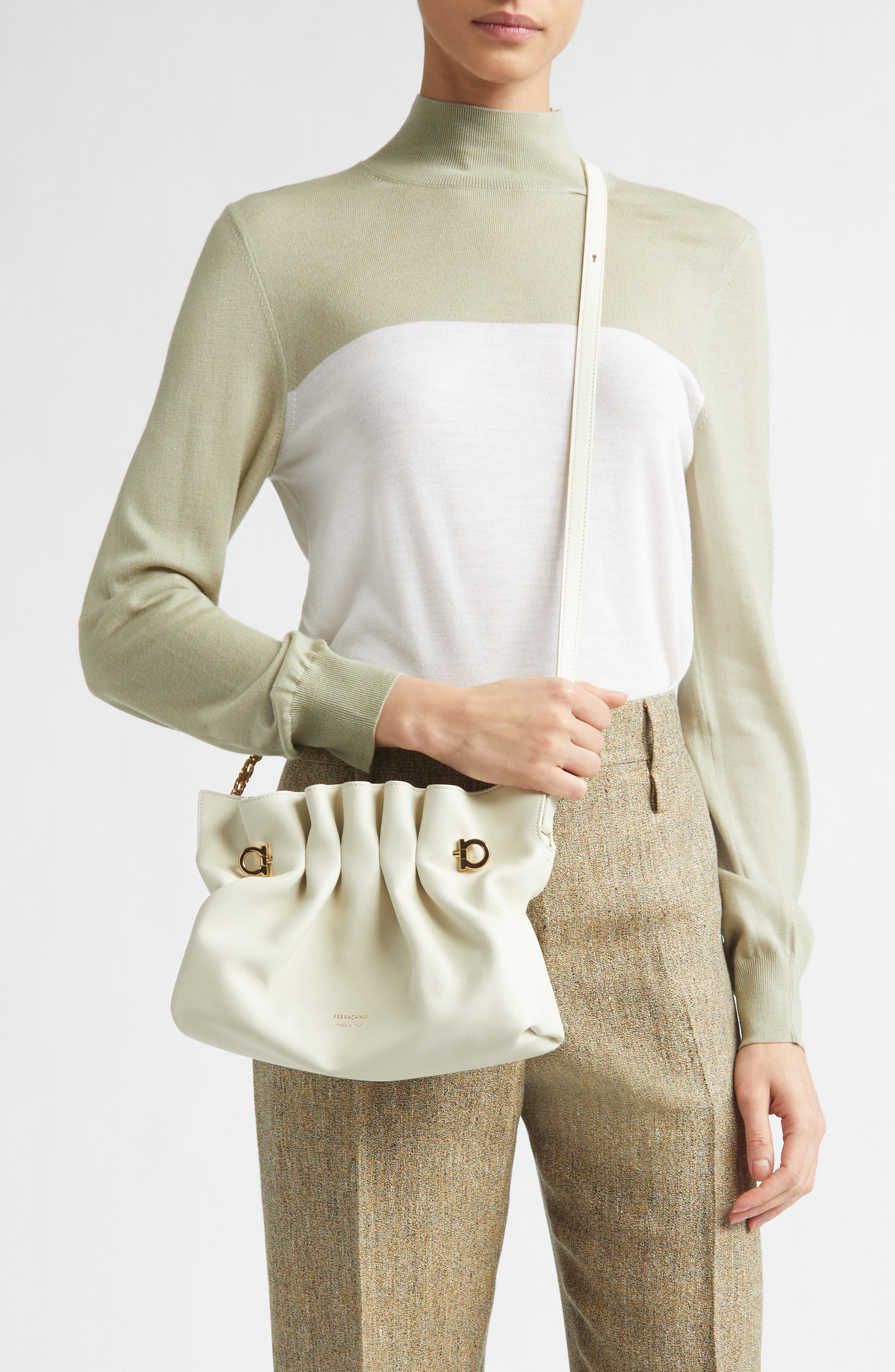 Small Gancio Piercing Soft Leather Shoulder Bag, Alternate, color, MASCARPONE
