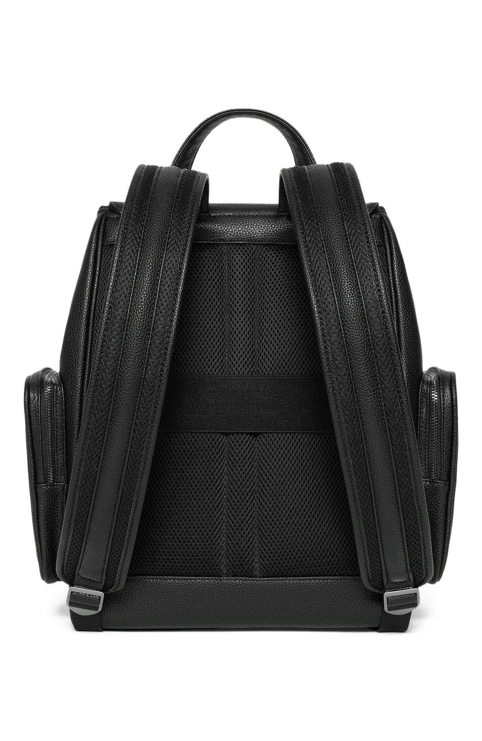 Manière De Voir Maloe Pebbled Leather Eiffel Clasp Backpack, Alternate, color, Black