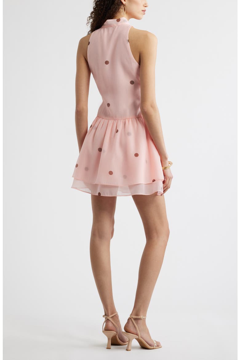Tie Neck Tiered Minidress, Alternate, color, PINK BROWN LISA DOT