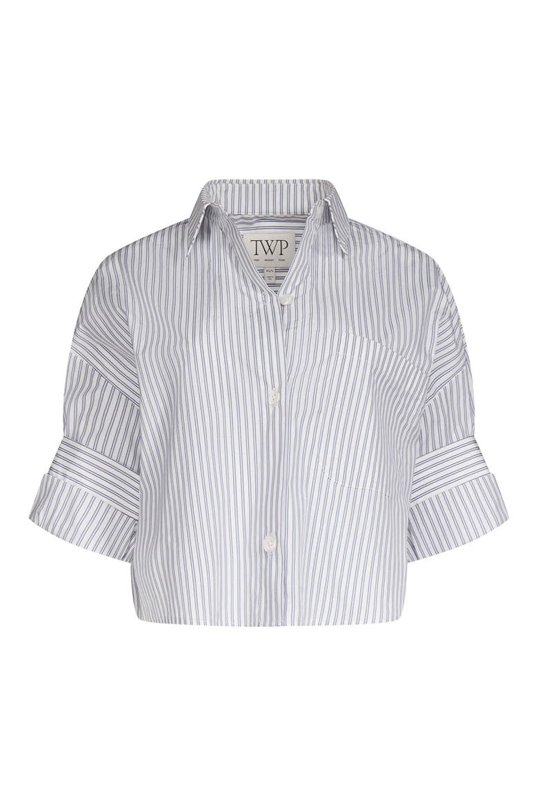 Next Ex Stripe Crop Shirt, Alternate, color, WHITE / BLUE