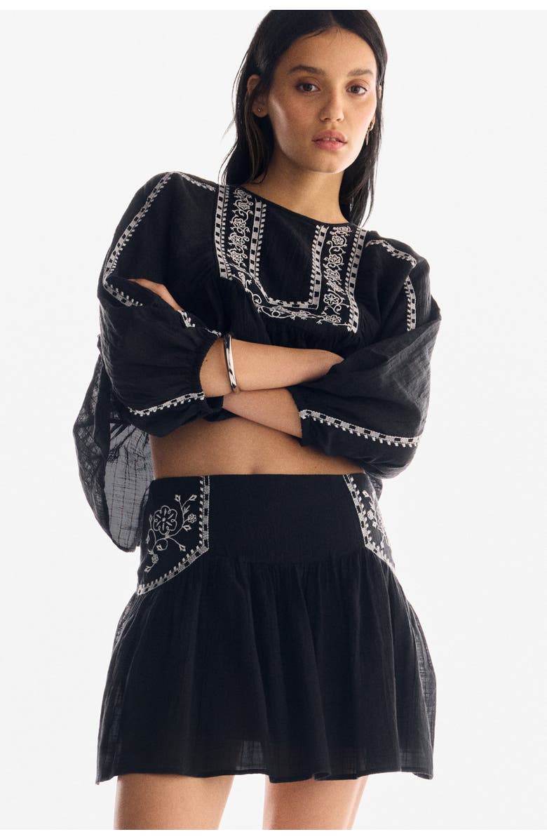 H&M Embroidered Skirt, Alternate, color, Black