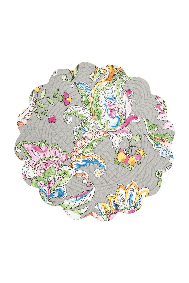Frey Round Quilted Reversible Colorful Paisley Placemats Set of 6, 17", Alternate, color, Grey