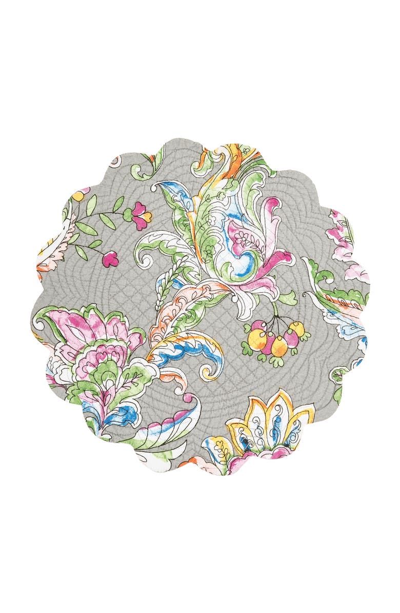 C&F Home Frey Round Quilted Reversible Colorful Paisley Placemats Set of 6, 17", Alternate, color, Grey