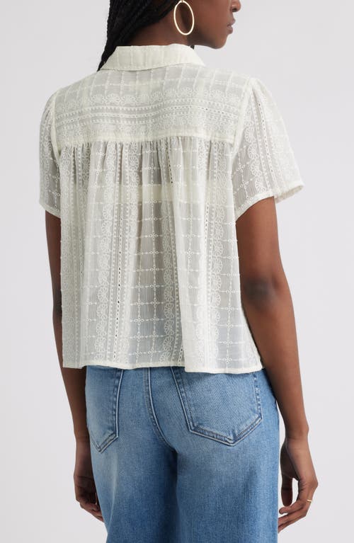 Treasure & Bond Sheer Embroidered Button-up Shirt In White