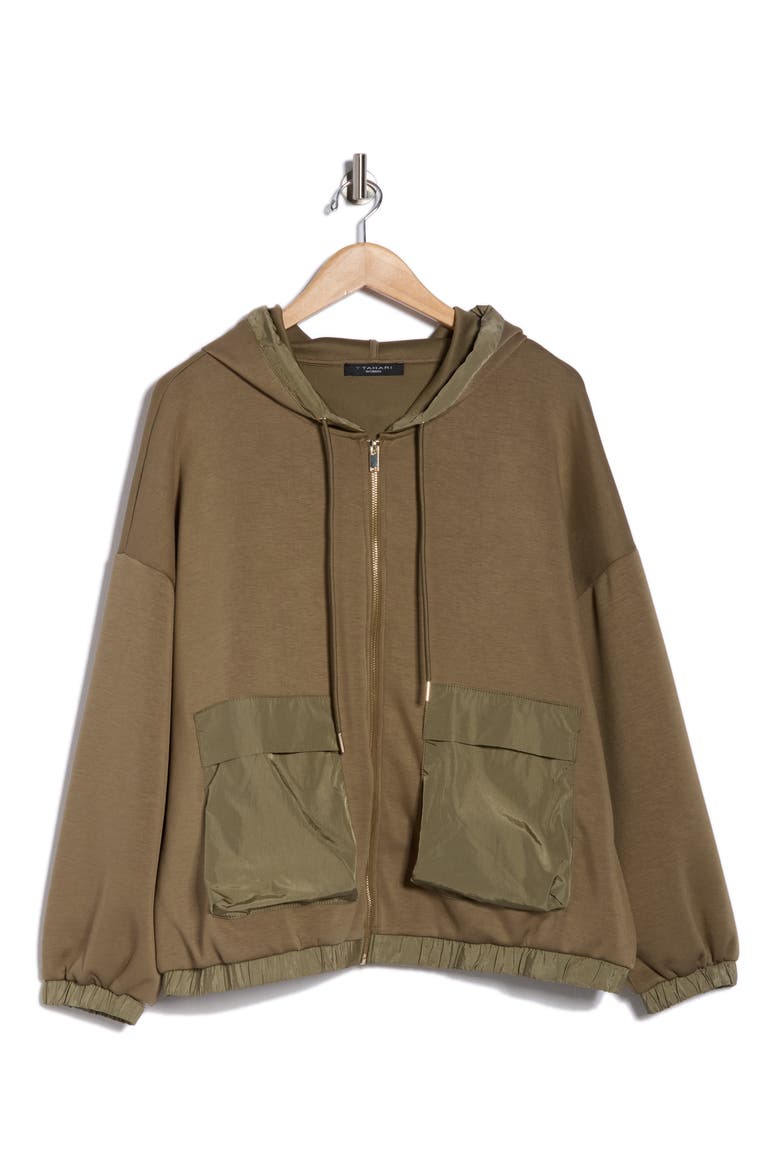 Mixed Media Full Zip Hoodie, Alternate, color, OLIVE