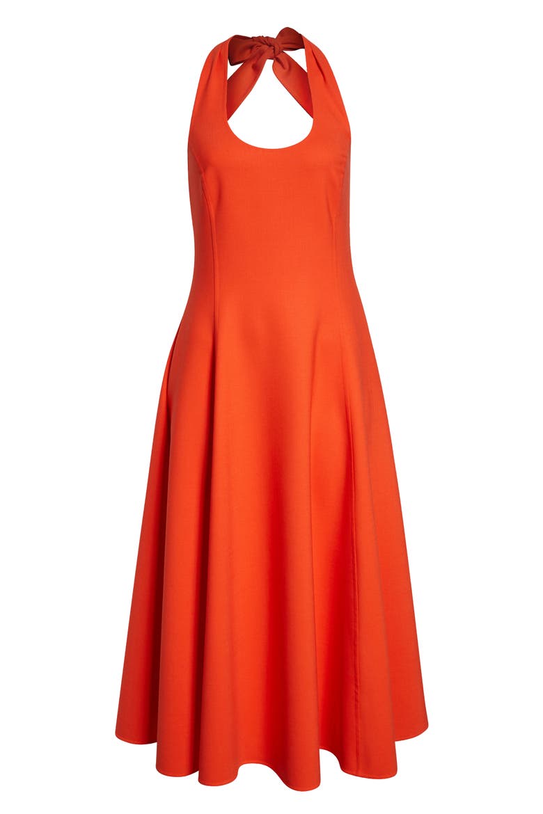 Halter Neck Stretch Wool Fit & Flare Dress, Alternate, color, PAPRIKA
