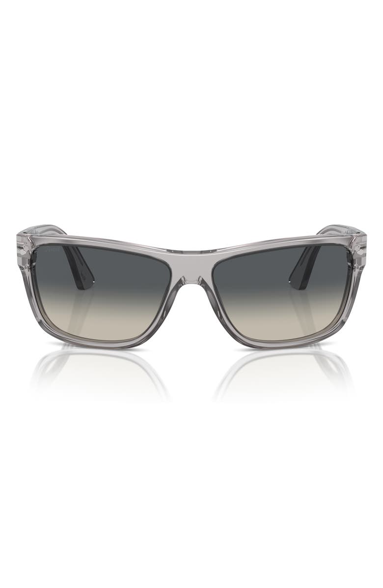 Persol 63mm Oversize Gradient Rectangular Sunglasses, Alternate, color, Transparent Grey