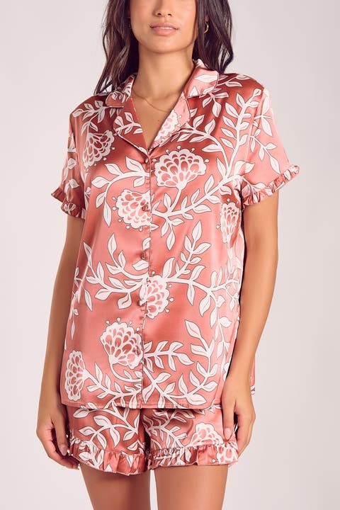 Satin Nightgown with Ruffle Neckline