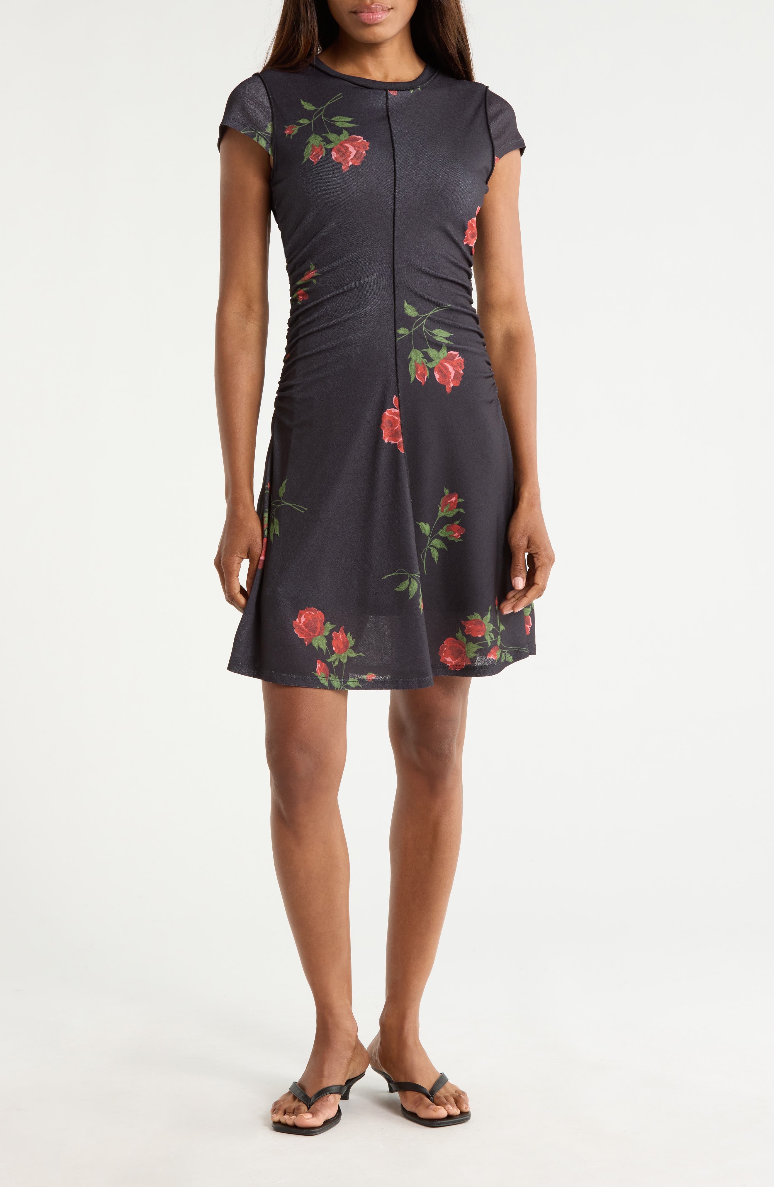Cap Sleeve Crewneck Textured Dress