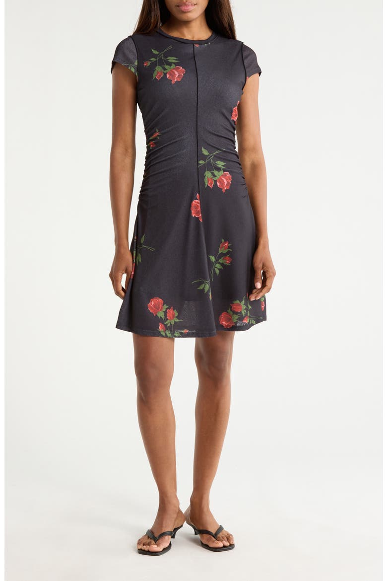 Cap Sleeve Crewneck Textured Dress, Main, color, EVENING ROSES