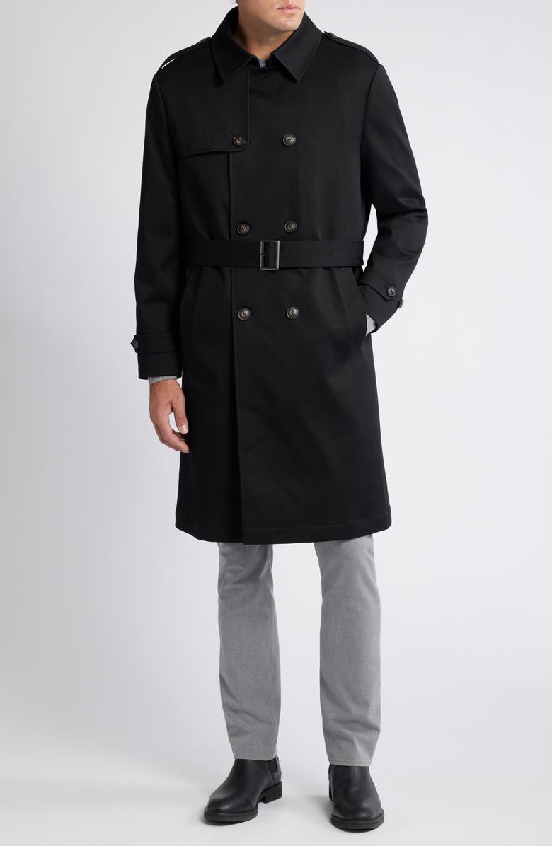 Hart Schaffner Marx Bridgeport Water Resistant Double Breasted Trench Coat, Main, color, Black