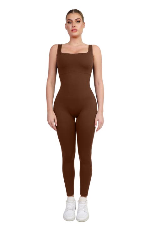 Shapewear Square Neck Thigh Slimming Workout Jumpsuit