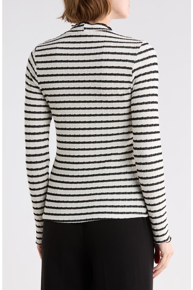 Textured Stripe Lettuce Edge Long Sleeve Mock Neck Top, Alternate, color, WHITE/ BLACK