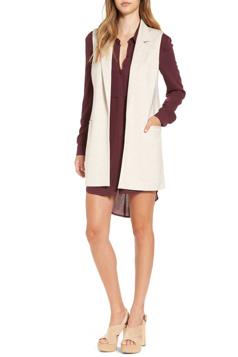 Stretch Ponte Long Vest, Alternate, color, BEIGE OATMEAL HTHR