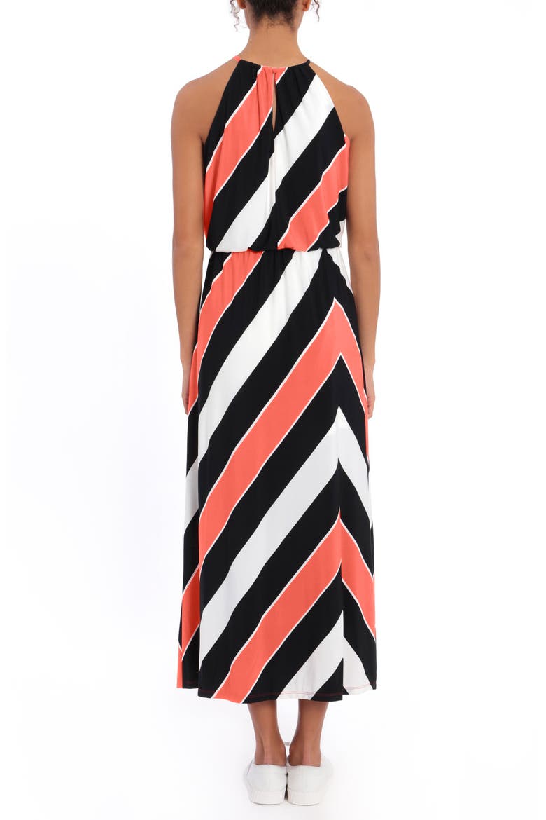 Striped Blouson Halter Maxi Dress, Alternate, color, SOFT WHITE/ CORAL