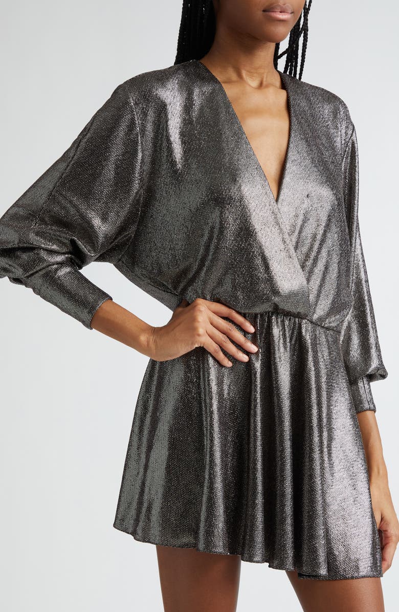 Isabel Marant Étoile Alexane Metallic Long Sleeve Minidress, Alternate, color, Metallic Black