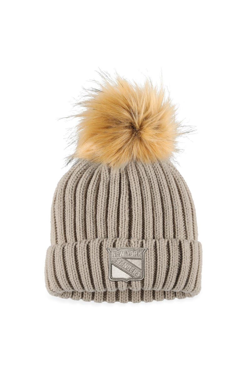 WEAR by Erin Andrews Women's WEAR by Erin Andrews Cream New York Rangers Neutral Cuffed Knit Hat with Pom, Main, color, 