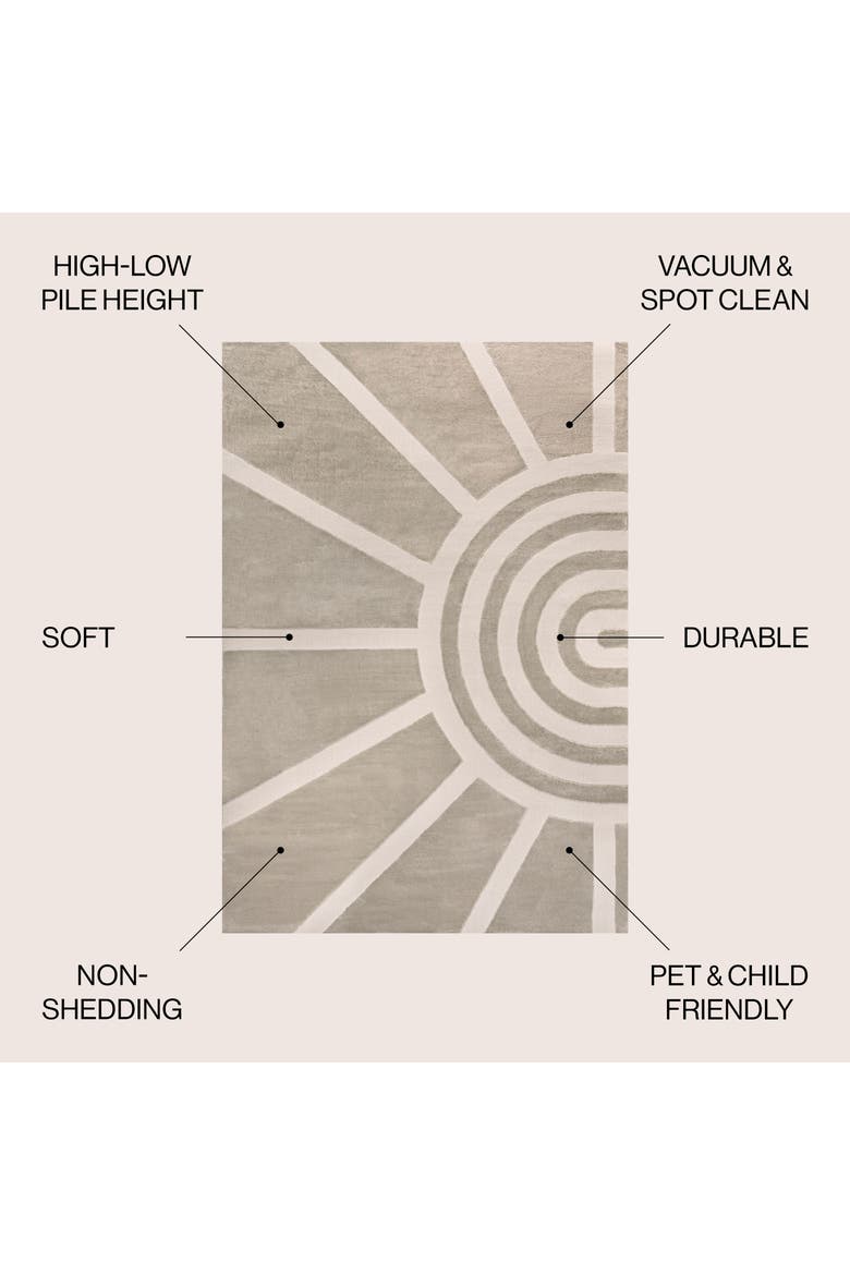 Aelius MidCentury Scandinavian Abstract Sun Two-Tone High-Low Area Rug, Alternate, color, Beige/Cream