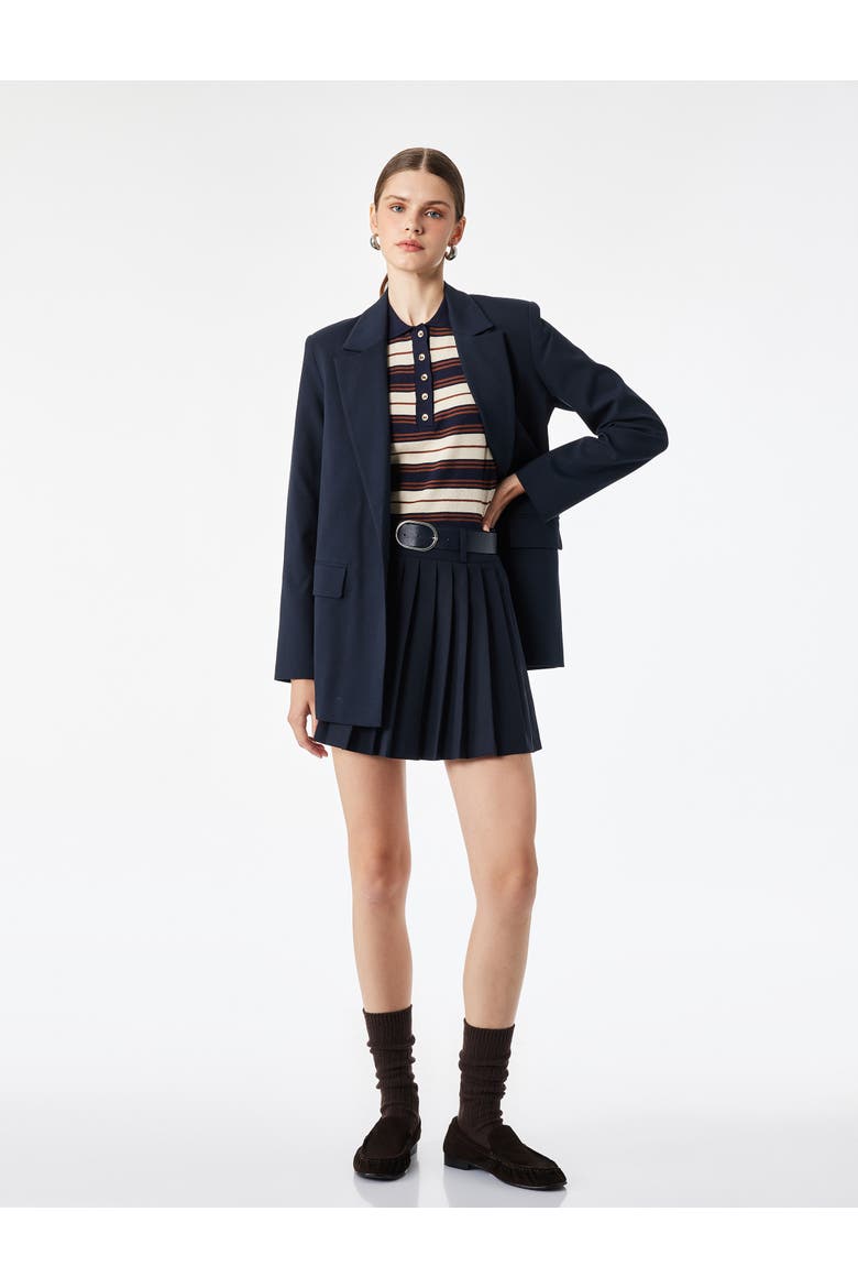 Pleated Mini Skirt With Belt, Main, color, NAVY
