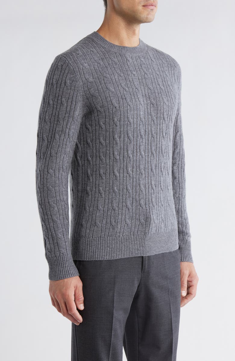 BOSS Hetico Cable Stitch Virgin Wool & Cashmere Sweater, Alternate, color, Medium Grey