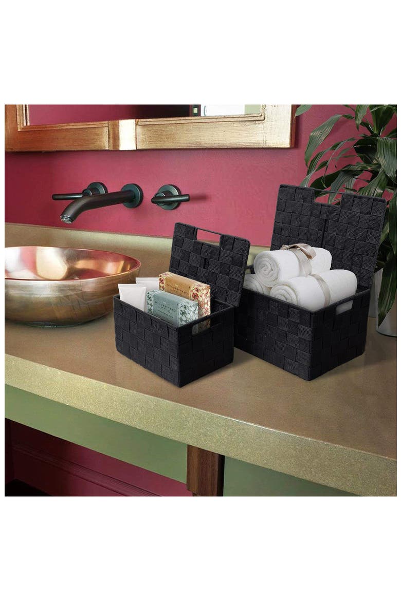 Woven 3-Piece Storage Box Set, Alternate, color, BLACK