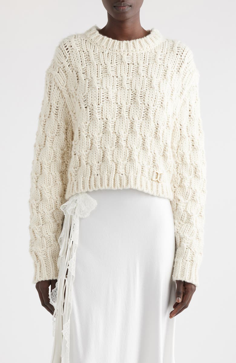 Chloé Wool, Silk & Cashmere Aran Sweater, Main, color, 