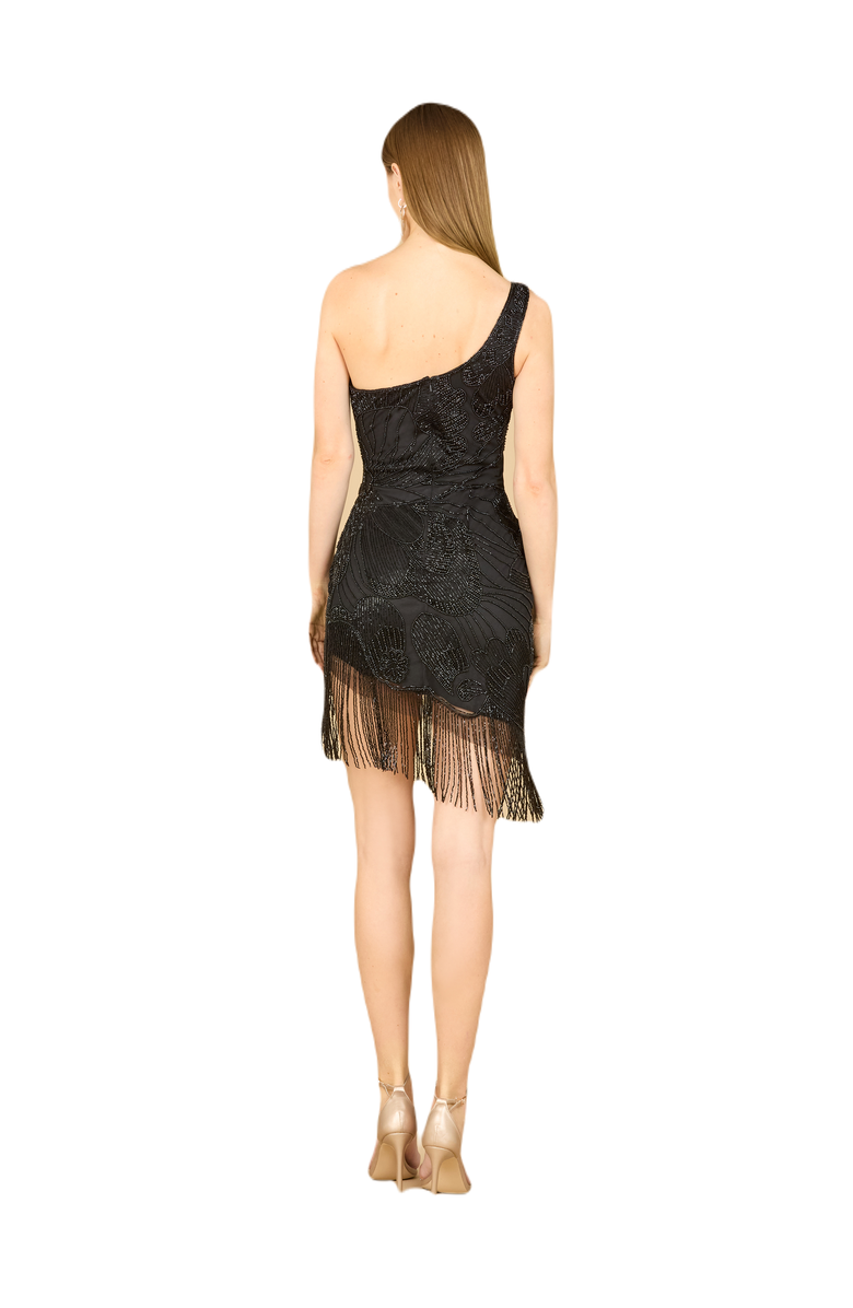 LARA New York One Shoulder Cocktail Dress with Fringe, Alternate, color, Black