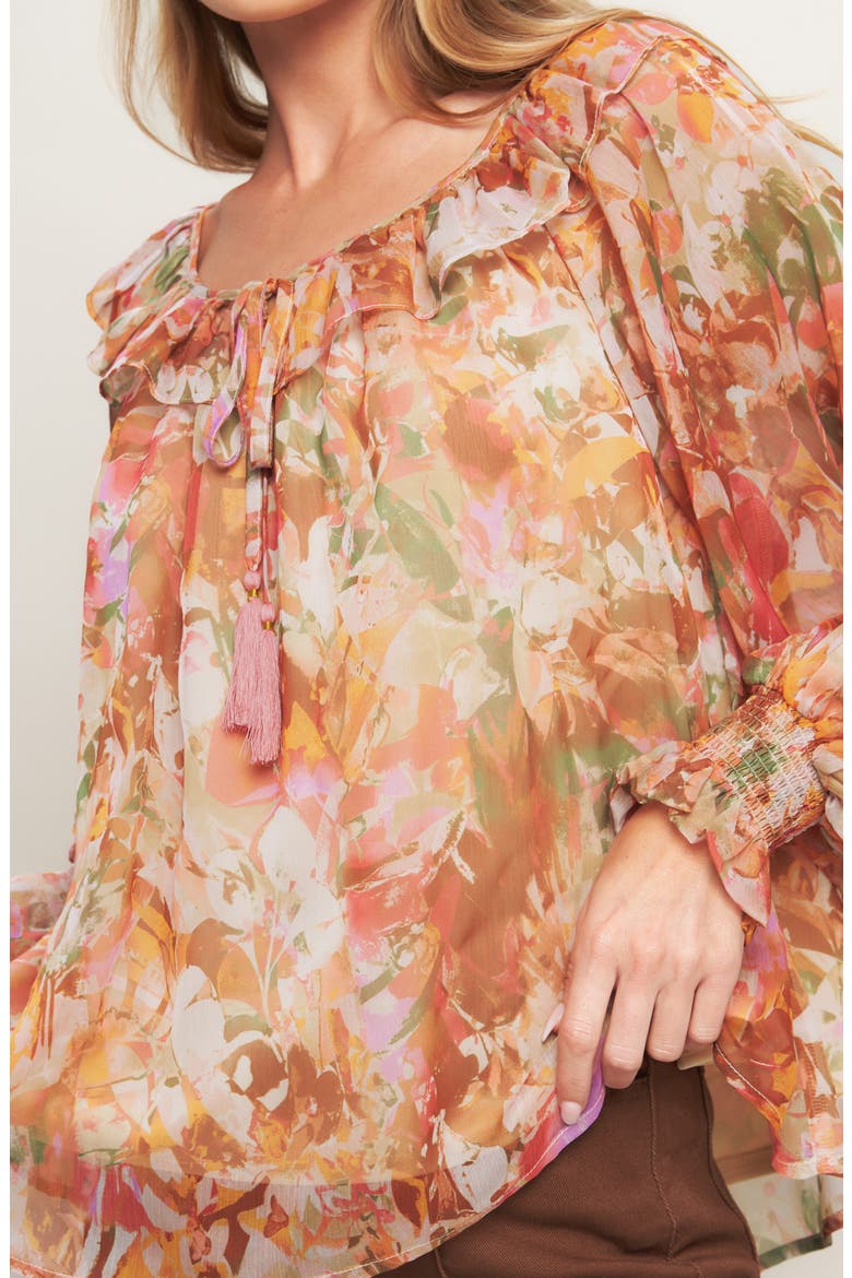 Long Sleeve Chiffon Top, Alternate, color, RUST