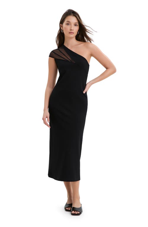 Marcella Kiran Sheer Accent One-shoulder Midi Dress