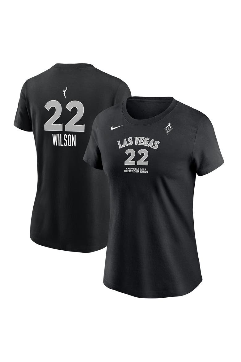 Women's Nike A'ja Wilson Black Las Vegas Aces Name & Number Explorer Edition T-Shirt, Main, color, Black