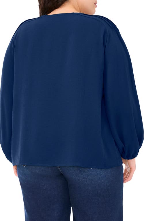 Cece Circle Lace Long Sleeve Pintuck Top In Blue
