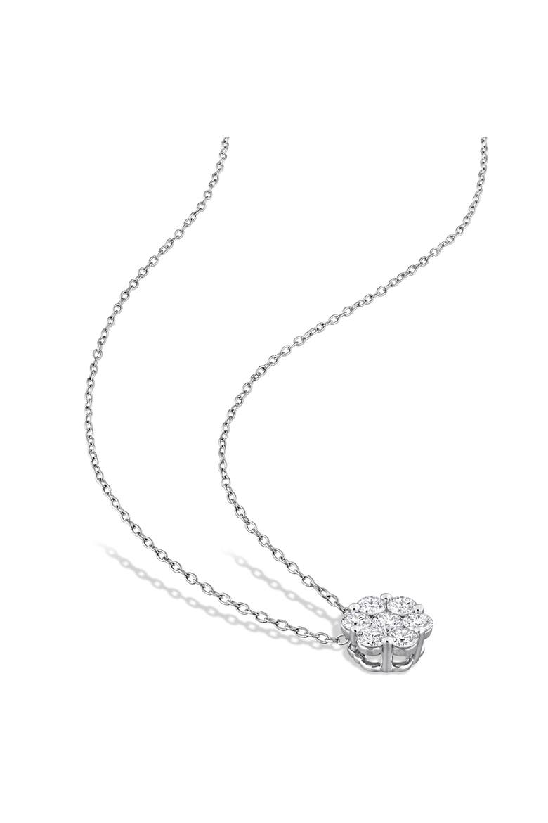 Lab-Grown Diamond Floral Halo Necklace, Alternate, color, Sterling silver