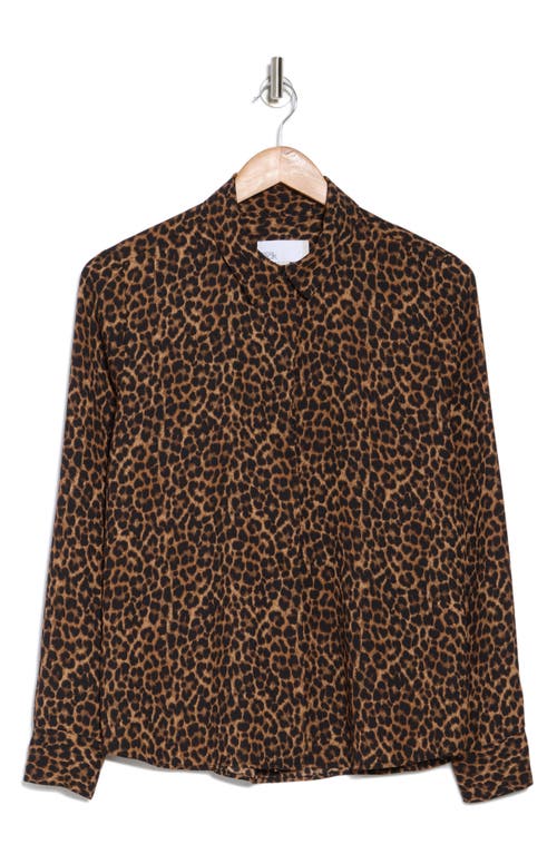 Nordstrom Rack Print Long Sleeve Crepe Button-up Shirt In Brown- Black Leopard