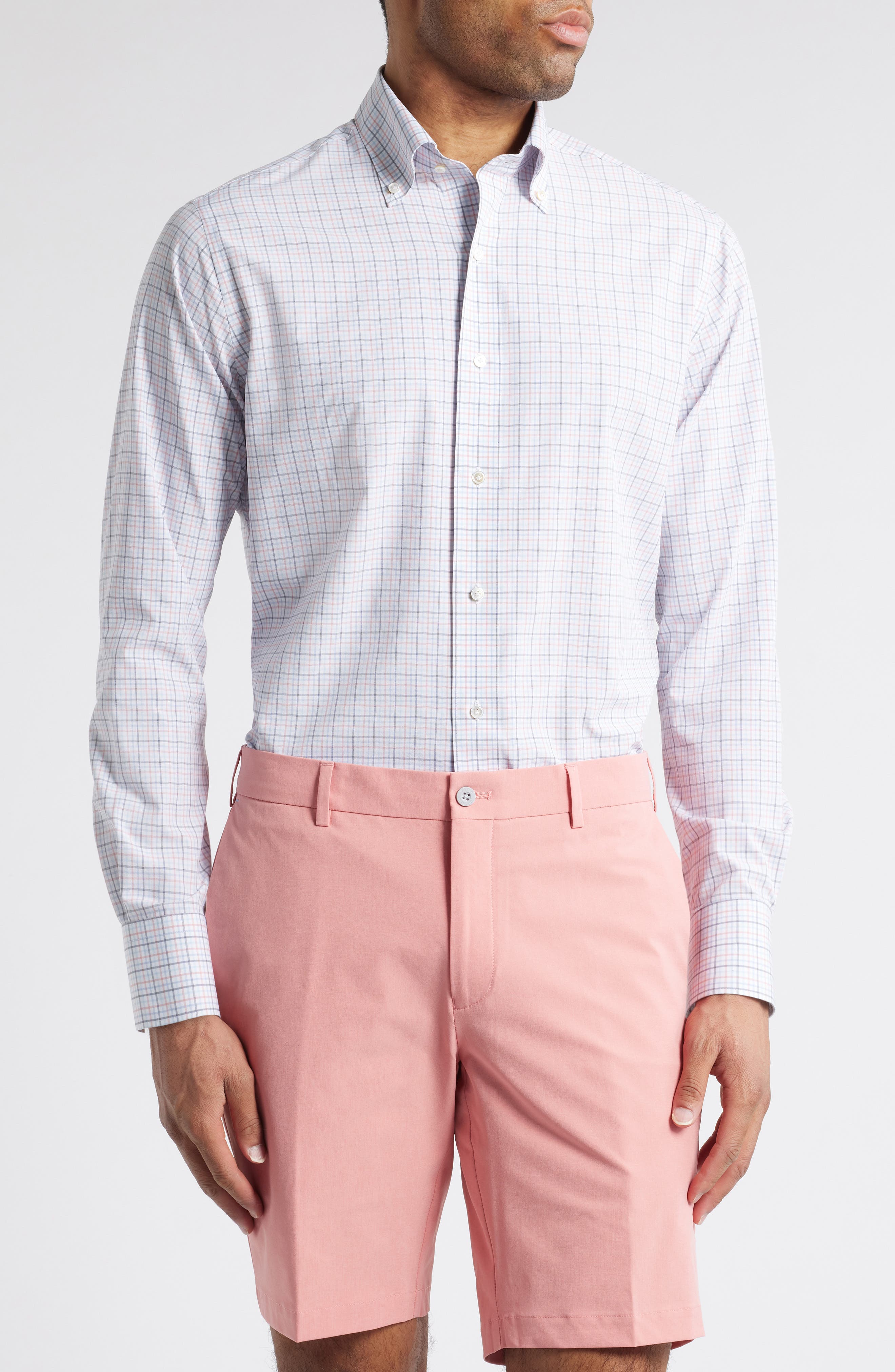 Peter Millar Crown Crafted Getz Check Performance Poplin Sport Shirt