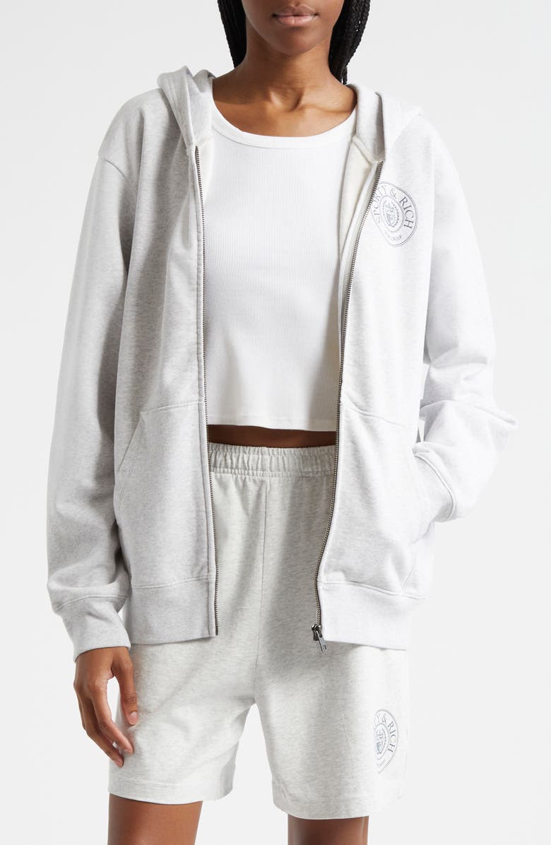 Sporty & Rich Connecticut Crest Cotton Graphic Zip-Up Hoodie, Main, color, 
