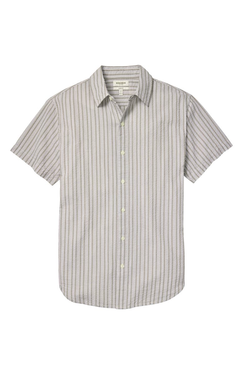 Bonobos Riviera Slim Fit Stripe Short Sleeve Seersucker Button-Up Shirt, Alternate, color, Harlton Stripe Green