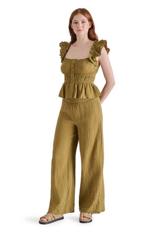 Steve Madden Button Front Peplum Top In Brown