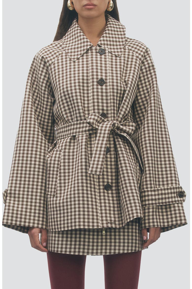 Clarke Gingham Trench Jacket, Main, color, BROWN BEIGE