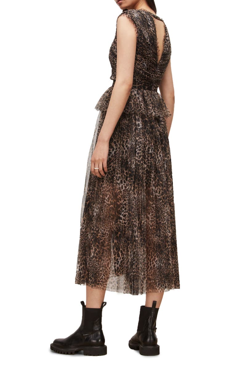 AllSaints Indra Kiku Leopard Print Midi Dress, Alternate, color, 