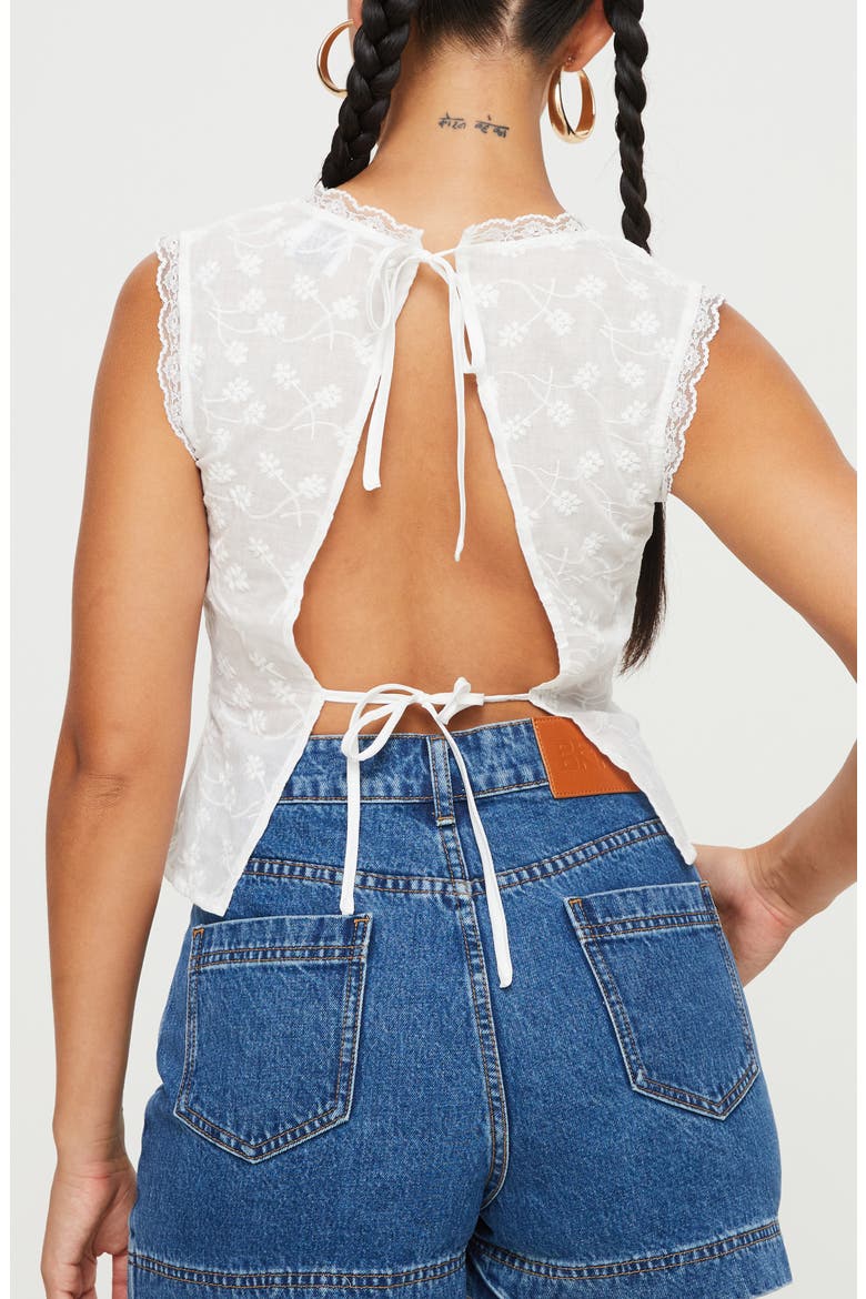 Gimmie Embroidered Open Back Cotton Top, Alternate, color, WHITE
