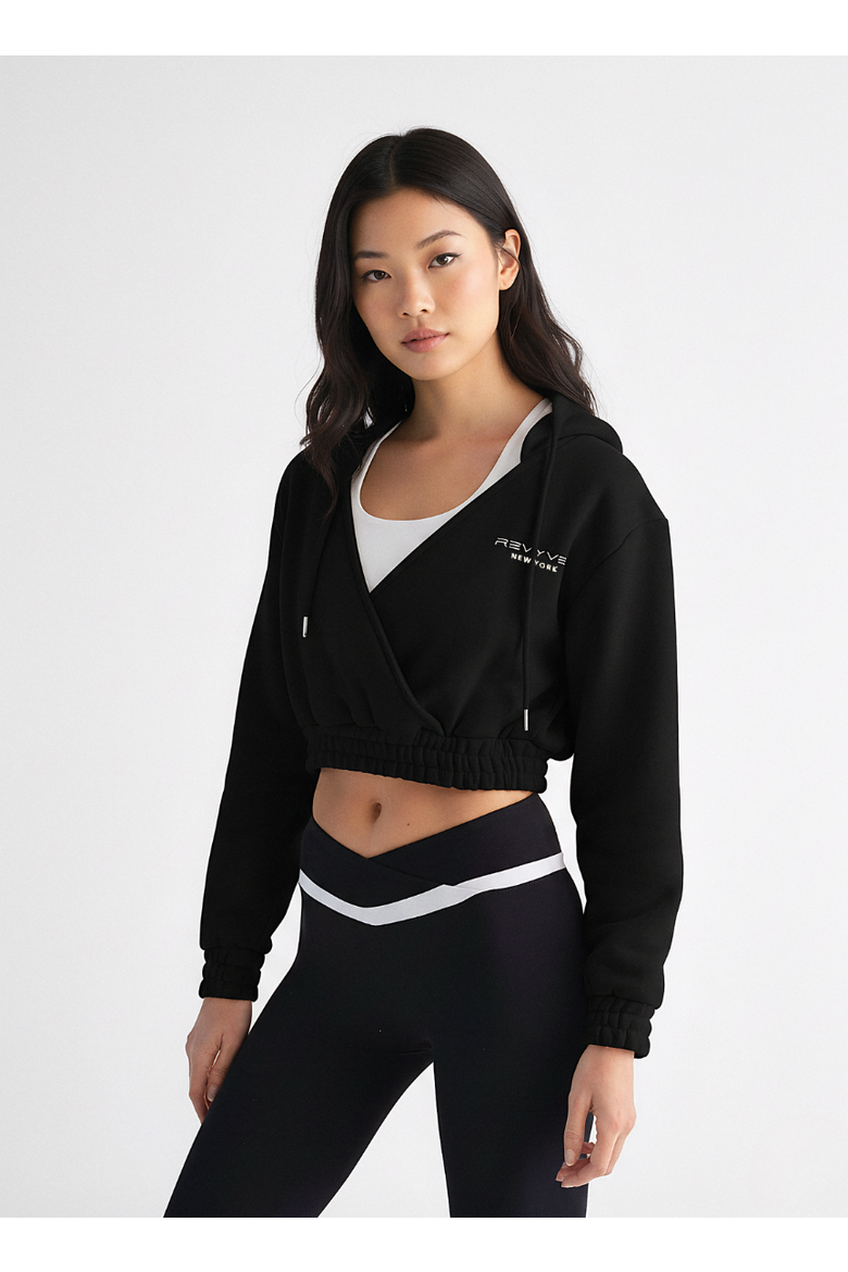 Cropped V-Neck Hoodie, Main, color, Black