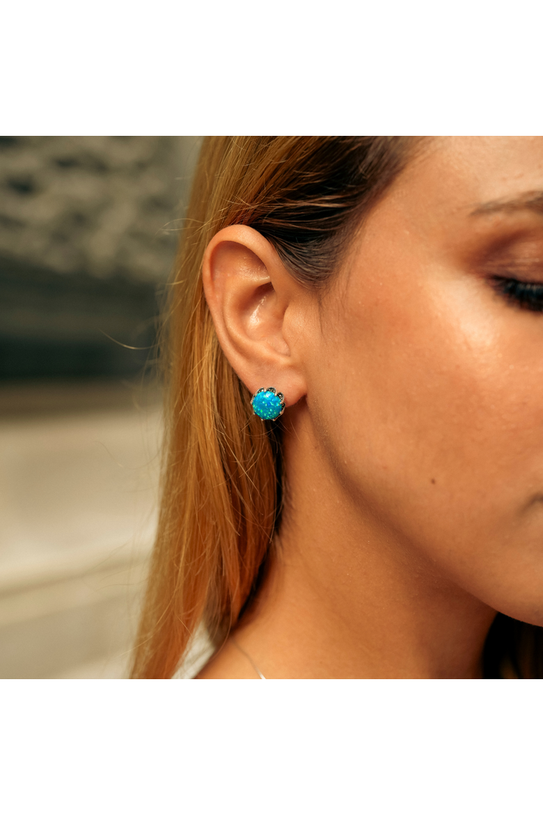 Round Opal High Quality Sterling Silver Earrings, Alternate, color, Dark opal
