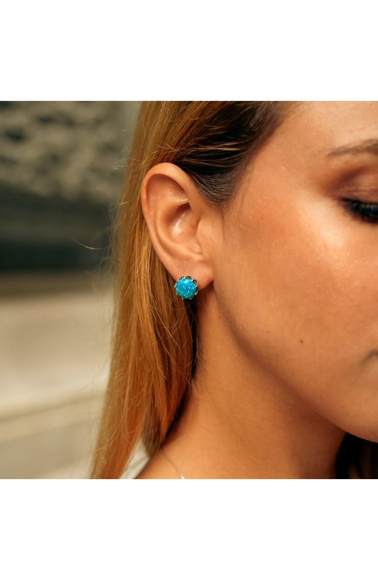 Spero London Round Opal High Quality Sterling Silver Earrings, Alternate, color, Dark Opal