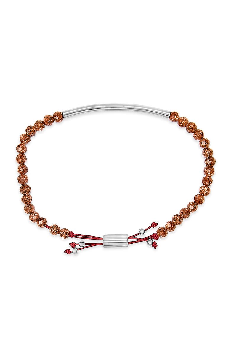 Haus of Brilliance Sterling Silver Sand Bead Station Bracelet Bolo, Alternate, color, Silver